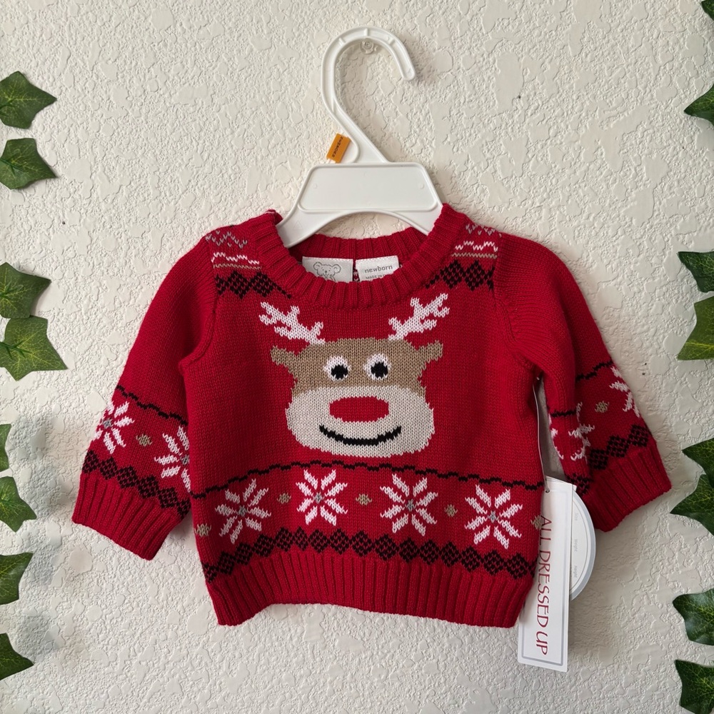 Koala Baby Red Christmas Holiday Reindeer Fair Isle Knit Sweater Size Newborn
